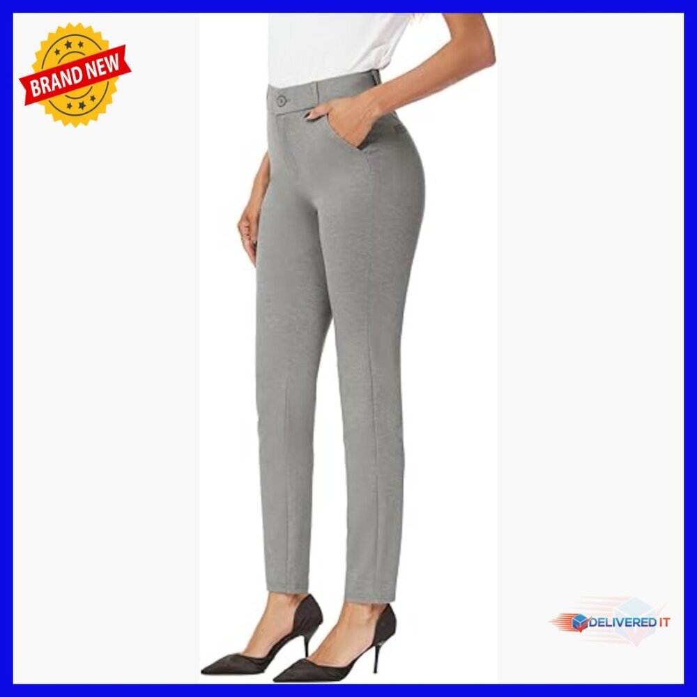 High Waist Skinny Work Pants Stretchy Wrinkle Resistant Pockets